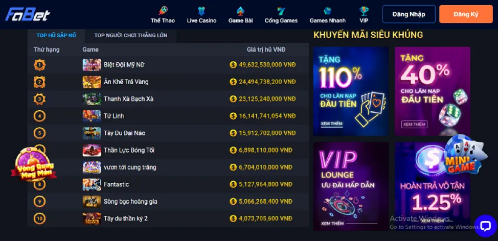 Chọn phương thức nạp tiền SV3888
